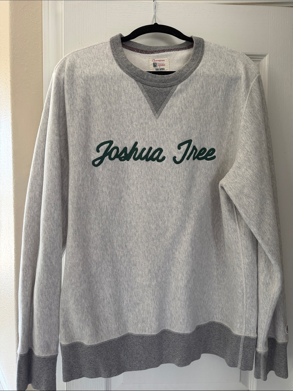 Champion x Todd Snyder Gray Crewneck with Green 'Joshua Tree' Script